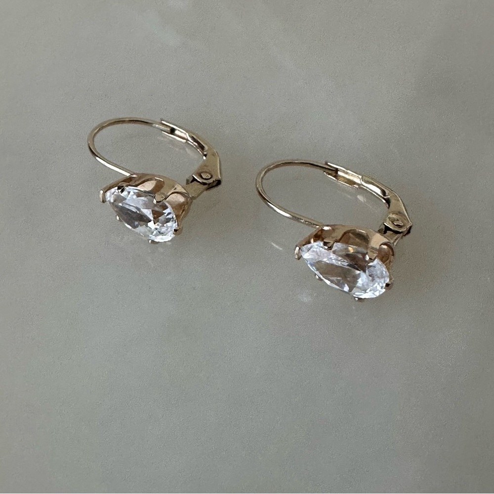 14k Solid Gold CZ Lever Back Earrings